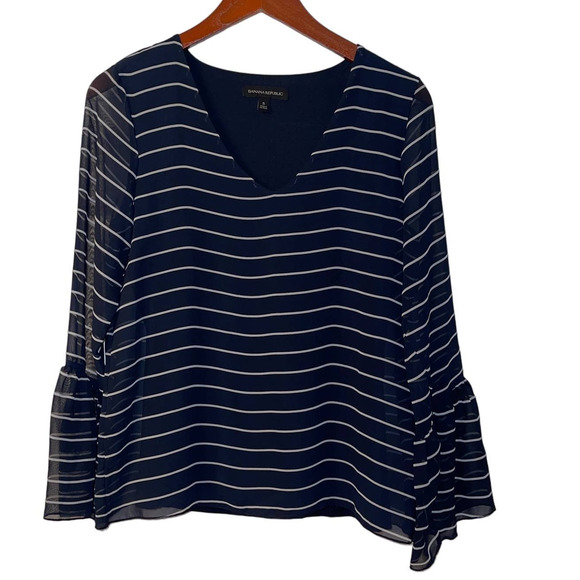 Banana Republic Tops - Banana Republic Blouse Top Size S Black Stripes Long Bell Sleeves